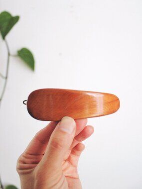 Vintage Wooden Hair Clip Barrette Brass Clothing Scarf Clasp Minimalist Retro
